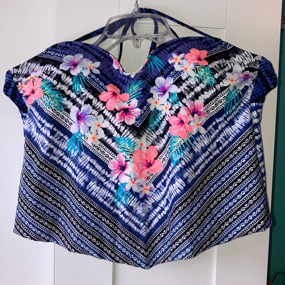 OP bikini top, blue with flowers, L (11-13)